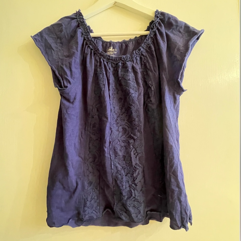 Girl's Navy Blue Lace Blouse